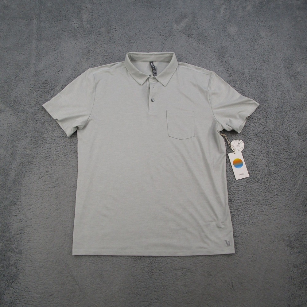 Vuori Zephyr Polo Sky Grey Mens Large V1000 Performance Short Sleeve Shirt NWT